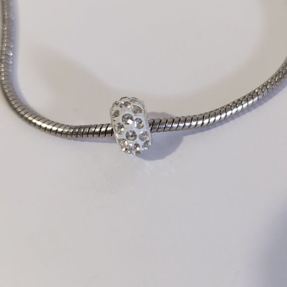 Silver White with Silver Rhinestones Charm for‎ Pandora Style Bracelet - Picture 1 of 2